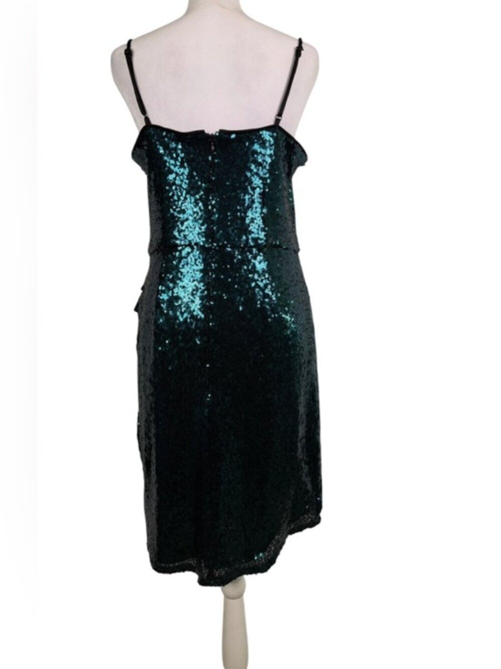Lulu's Teal Sequin Spaghetti Strap Cocktail Dress L | Asymmetrical Hem - Picture 5 of 11